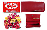 Two Dozen Mix Roses and Ladies Leather Wallet and Kit Kat
