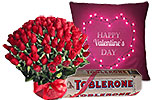 4 Dozen Red Roses and Toblerone and Valentine Day Cushion