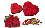 One Dozen Red Roses and Cute Heart Shape Box and Bangles