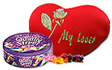 Heart Shaped Pillow and Quality Street Tin Box