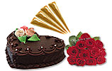 Heart Shaped Cake (Avari) 2Lbs and One Dozen Red Roses and Four Cone Mehdi