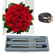 One Dozen Flowers and Leather Belt and Parker Pen Set